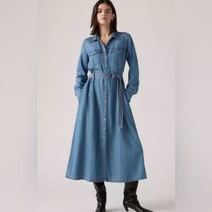 Levi’s Quincey Denim Shirt Dress Belted snap Front Western Blue size small